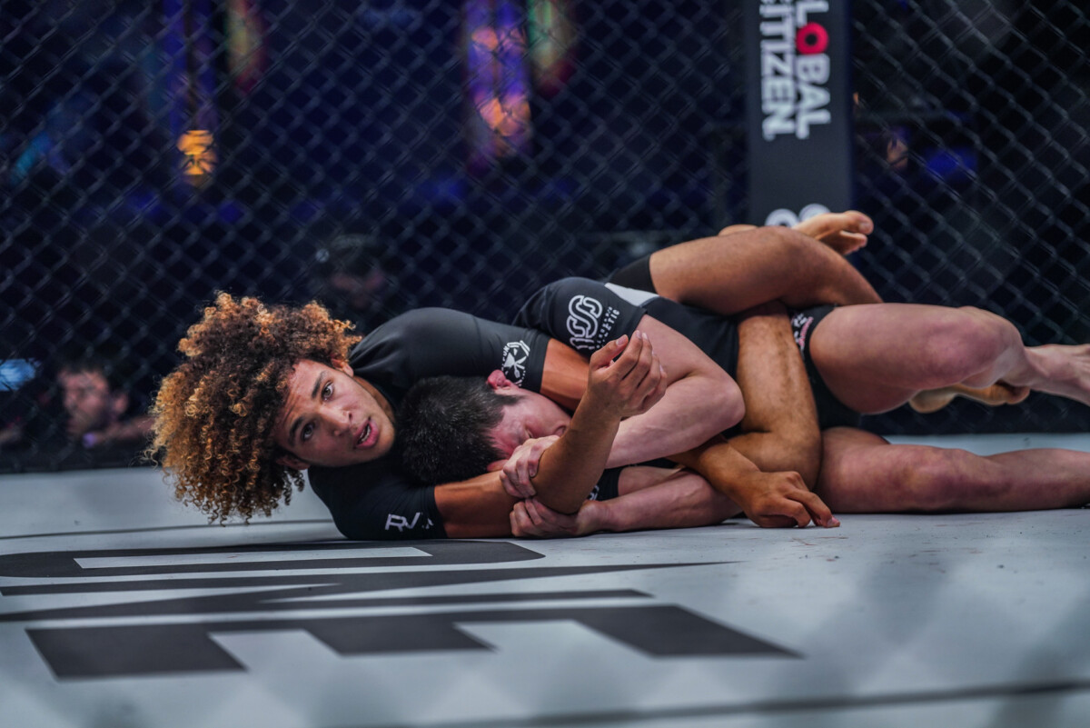 Kade Ruotolo works to submit Shinya Aoki at ONE 157