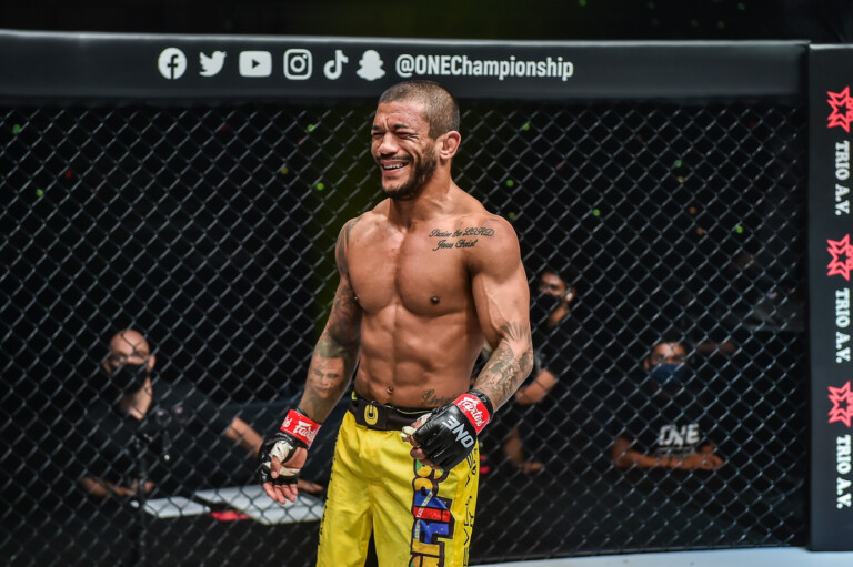 Alex Silva is overjoyed after his win against Adrian Mattheis at ONE 158
