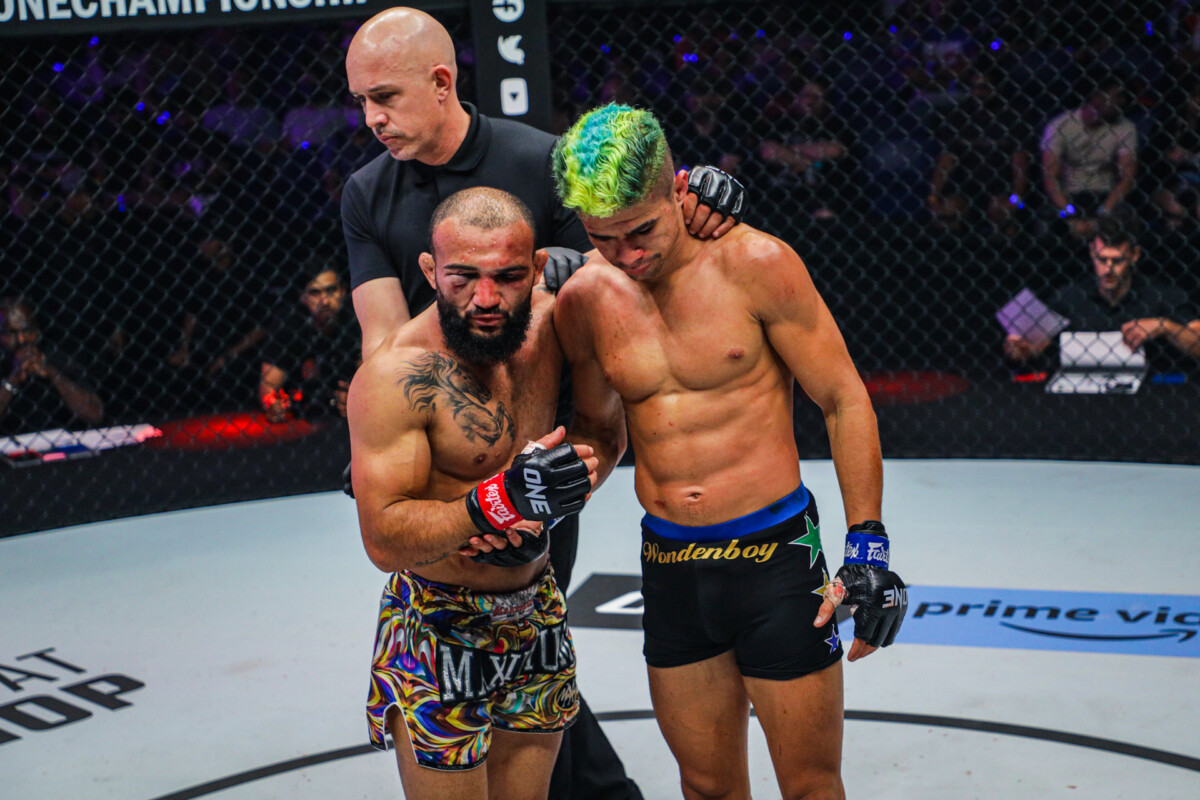 John Lineker embraces Fabricio Andrade at ONE on Prime Video 3