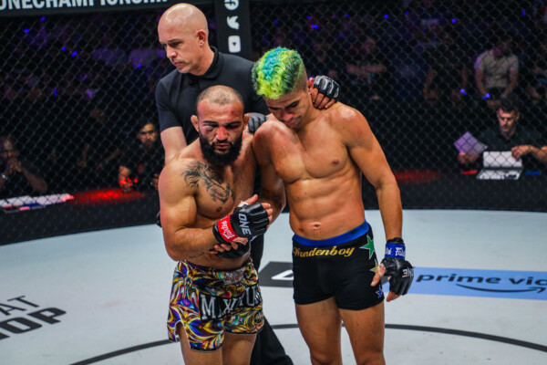 John Lineker embraces Fabricio Andrade at ONE on Prime Video 3