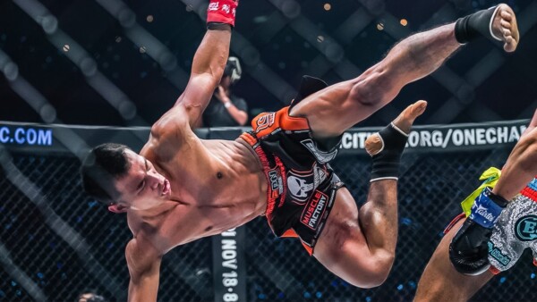 Sitthichai throws an acrobatic kick against Mohammed Boutasaa at ONE on Prime Video 3