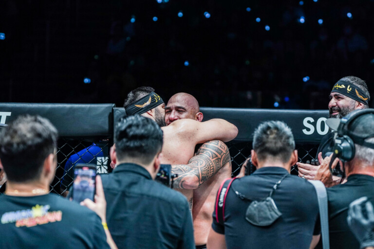 Amir Aliakbari and Brandon Vera embrace at ONE 164