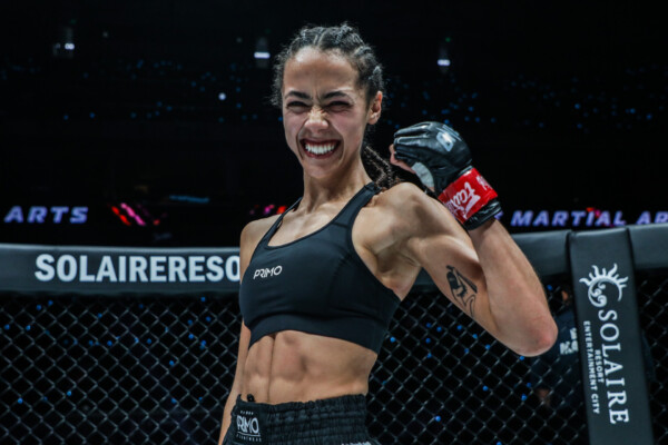 Lara Fernandez celebrates her win at ONE 164