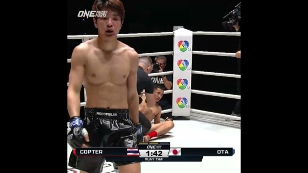 CRUSHING elbow  Takuma Ota KOs Copter in Round 2! #ONEFridayFights59