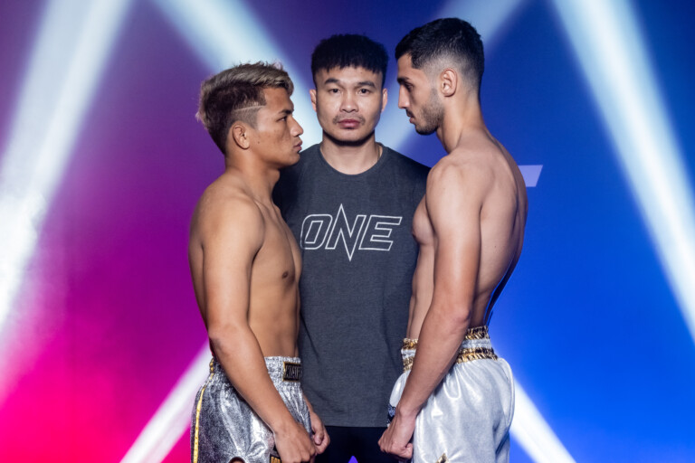 Muay Thai fighters Yodphupa Petkiatpet and Parham Gheirati