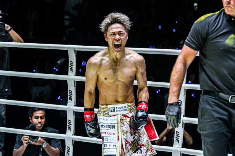 Takeru Segawa stands in the ring and screams