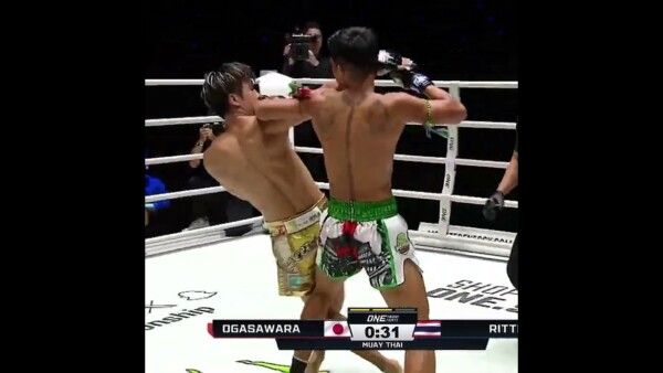 Lean back DENIED  Rittidet drops Eisaku Ogasawara with a wicked head kick!