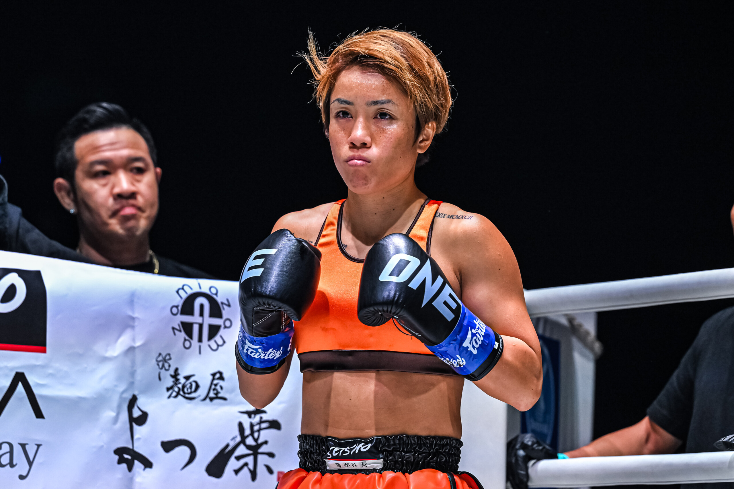 Kana Morimoto getting ready for action inside the ONE Championship ring.