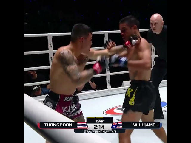 Coming in HOT  Thongpoon overwhelms Danial Williams for the TKO win in our opening bout!