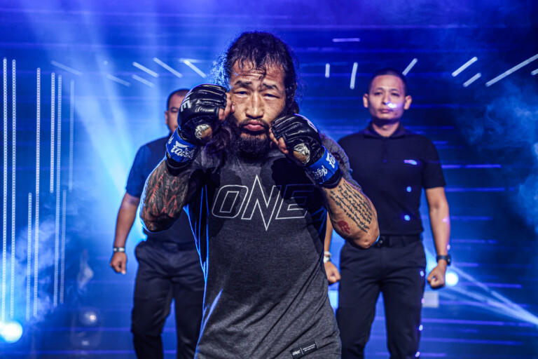 Enkh-Orgil Baatarkhuu walks to the ring for his fight against Aaron Canarte at ONE Fight Night 27.