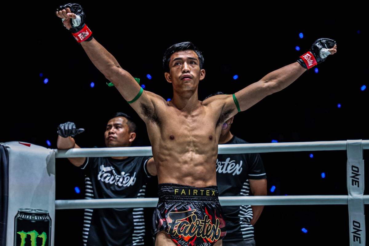 Petnamkhong Sor Maneekhot stands inside the ONE Championship ring.