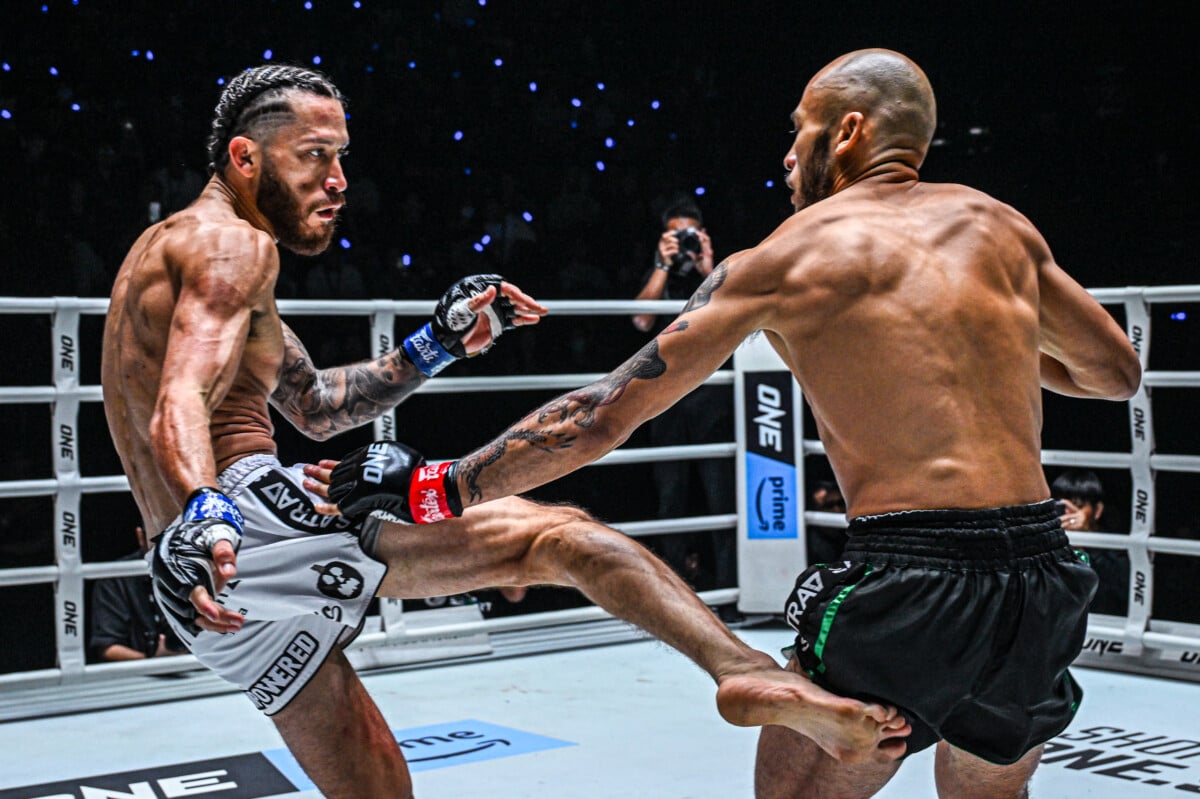 Sean Climaco and Diego Paez trading shots at ONE Fight Night 28.