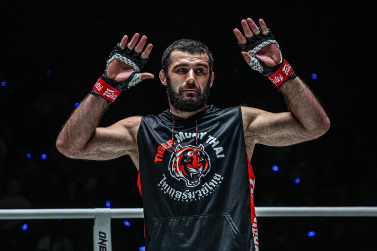 Shamil Erdogan poses after knocking out Gilberto Galvao at ONE Fight Night 29.