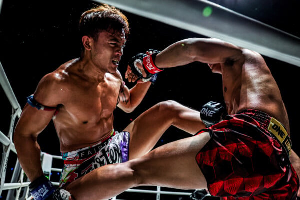 Lamnamoonlek Torfunfarm in action against Kongsuk at ONE Friday Fights 105.