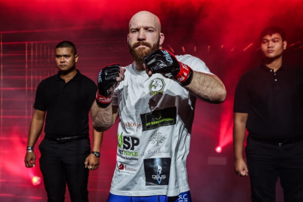 Heavyweight MMA fighter Paul Elliott makes his way to the ring