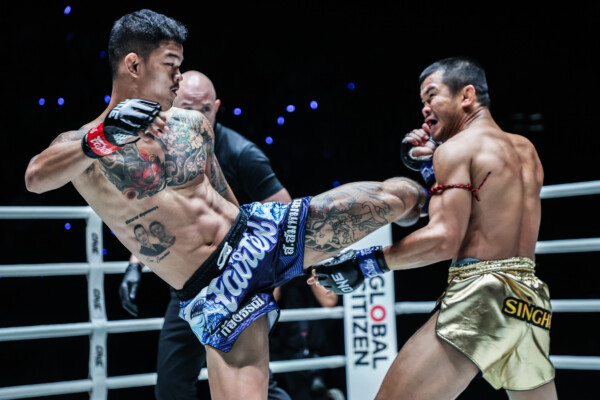 Kongthoranee Sor Sommai lands a kick on Nong O Hama at ONE Fight Night 31