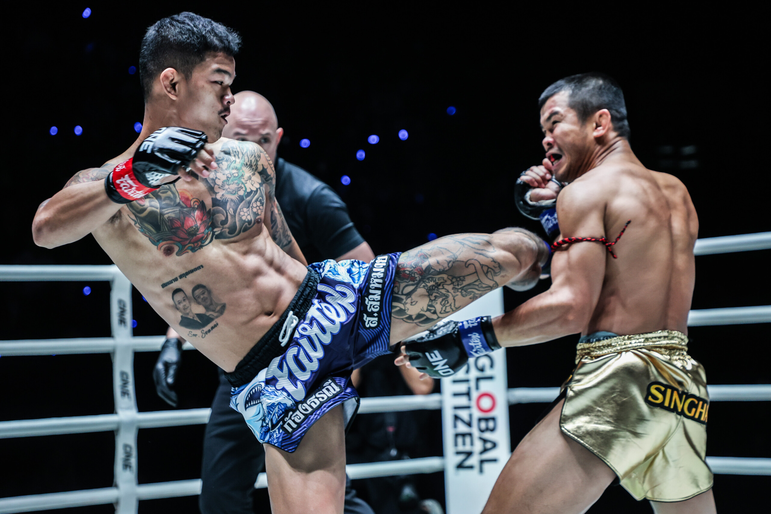 Kongthoranee Sor Sommai lands a kick on Nong O Hama at ONE Fight Night 31