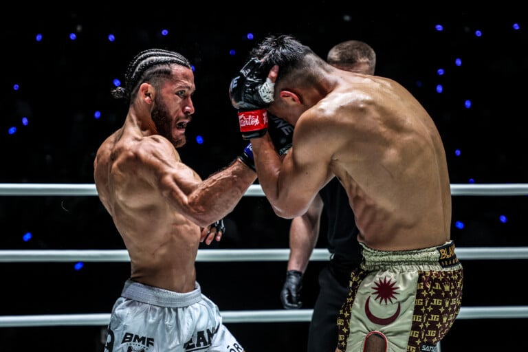 Diego Paez cracks Johan Ghazali with an uppercut at ONE Fight Night 32.