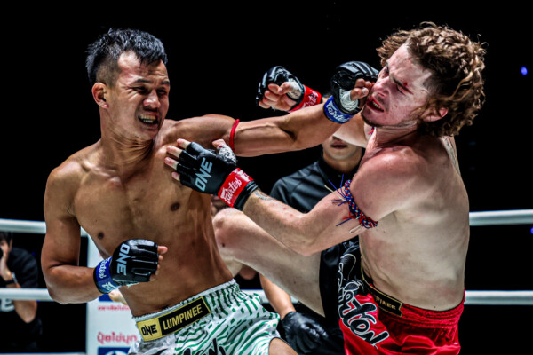Saw Min Min lands a left hand on Josh Trowbridge at ONE Friday Fights 112
