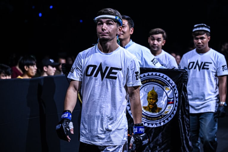 Aslamjon Ortikov walks to the ONE Championship ring.