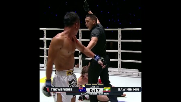 Finish STRONG  Saw Min Min stops Josh Trowbridge in the final seconds of a Muay Thai banger!
