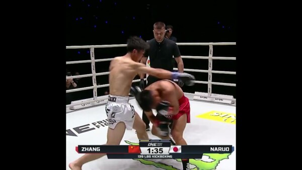 Hiroki Naruo answers Zhang's knockdown with three of his own to score his third straight TKO!
