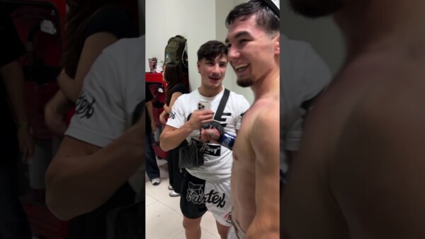 Ramadan Ondash and Aslamjon Ortikov congratulate each other after winning main roster ONE contracts!
