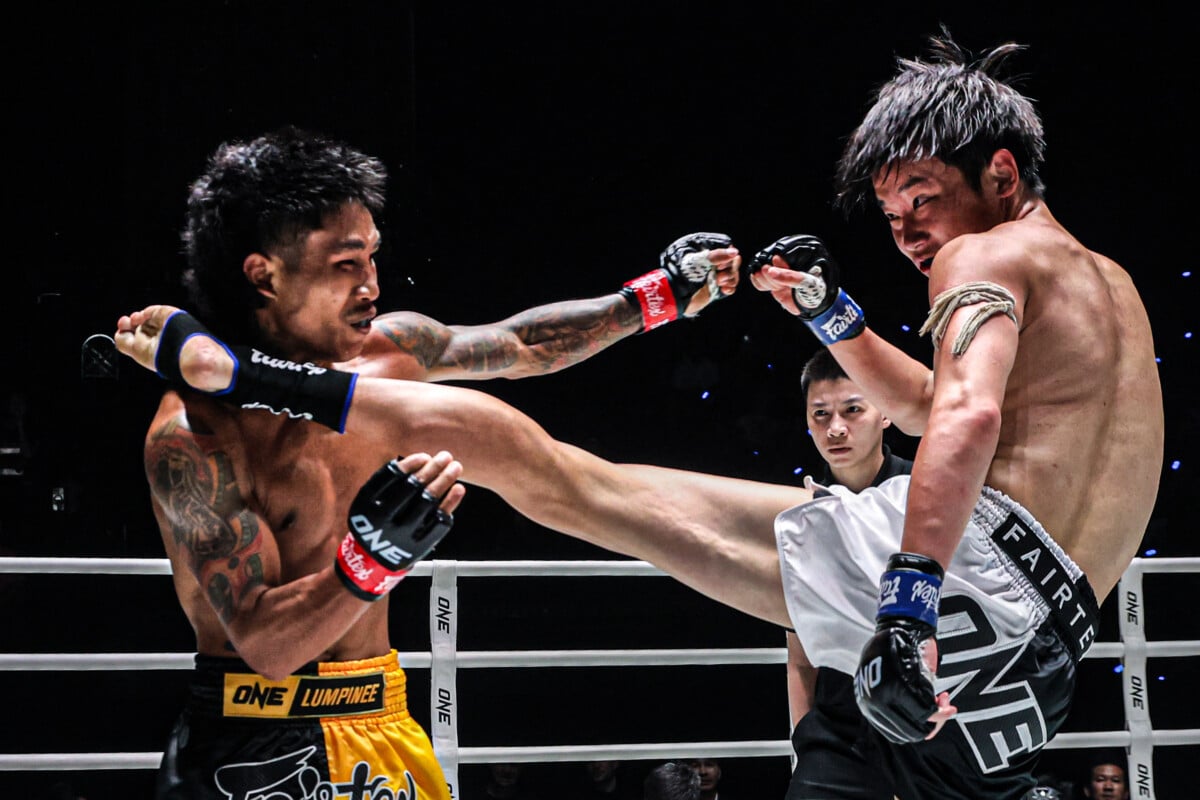 Jurai Ishii and Har Ling Om trade shots inside the pocket at ONE Friday Fights 120.