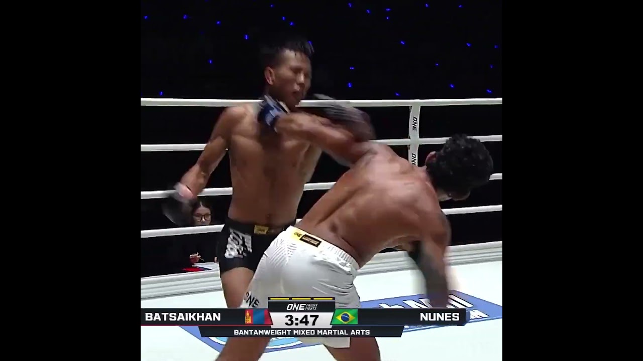 POURING IT ON  Batochir Batsaikhan blitzes Harlysson Nunes for a third round TKO!