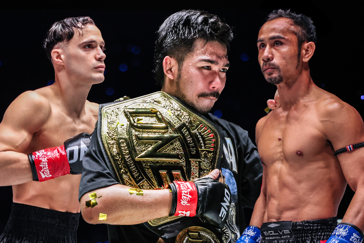 Collage of Jonathan Di Bella, Prajanchai PK Saenchai, and Sam-A Gaiyanghadao