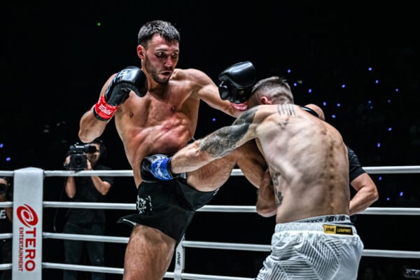 Bogdan Shumarov launches a knee at Maciej Karpinski at ONE Friday Fights 127