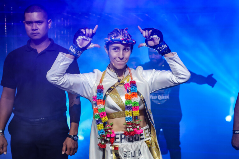 Selina Flores arrives to the ring for her fight against Marie McManamon at ONE Fight Night 36.