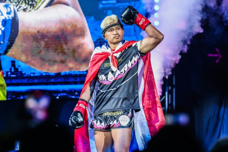 Superlek makes his way to the Circle for ONE 173 fight against Yuki Yoza