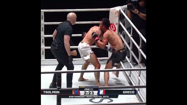 DESTRUCTIVE debut  Mathieu Greco batters Erdenebayar Tsolmon for a first round TKO!