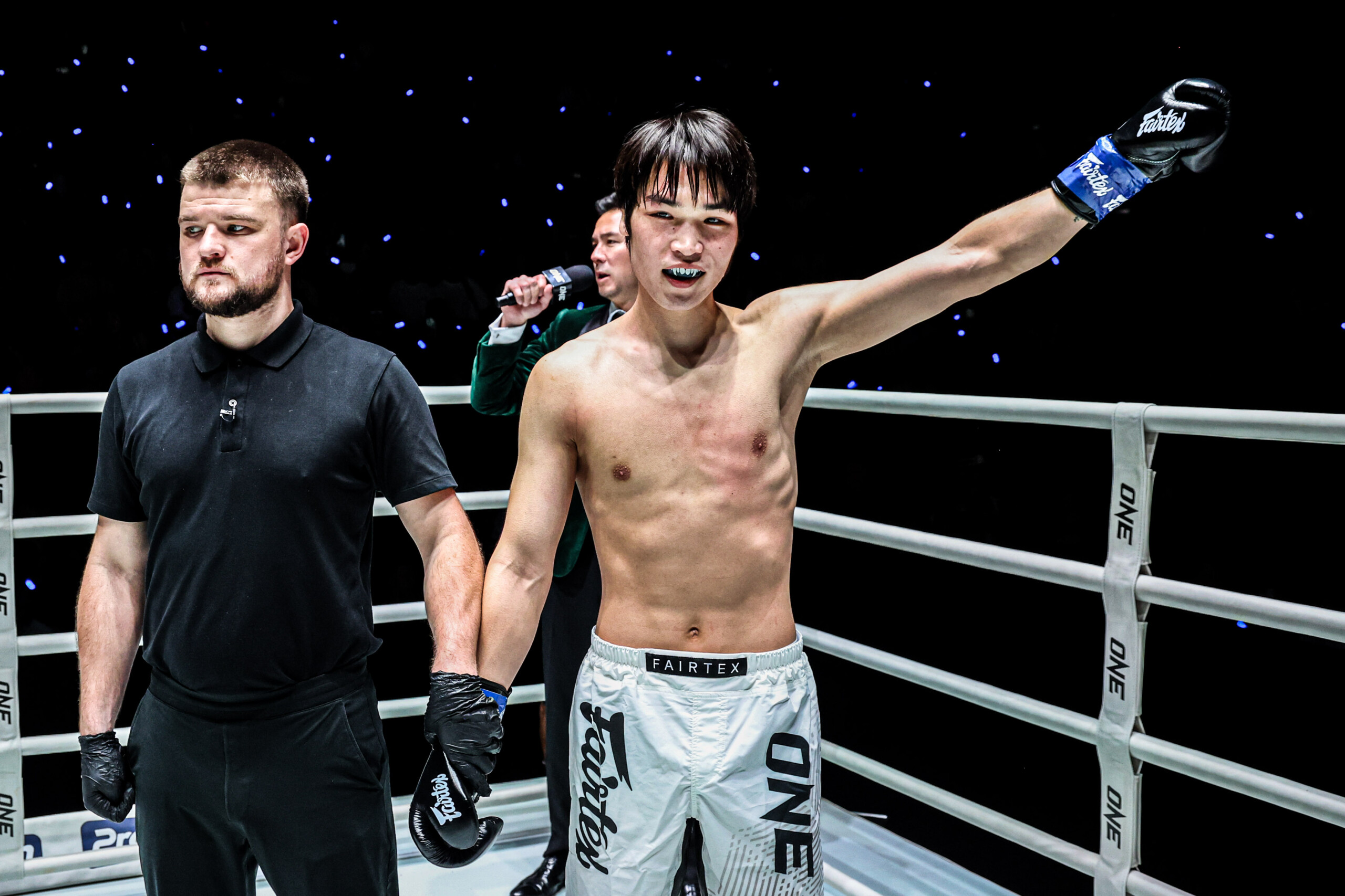 Chinese kickboxer Liu Mengyang celebrates his victory in the ring at ONE Friday Fights 137