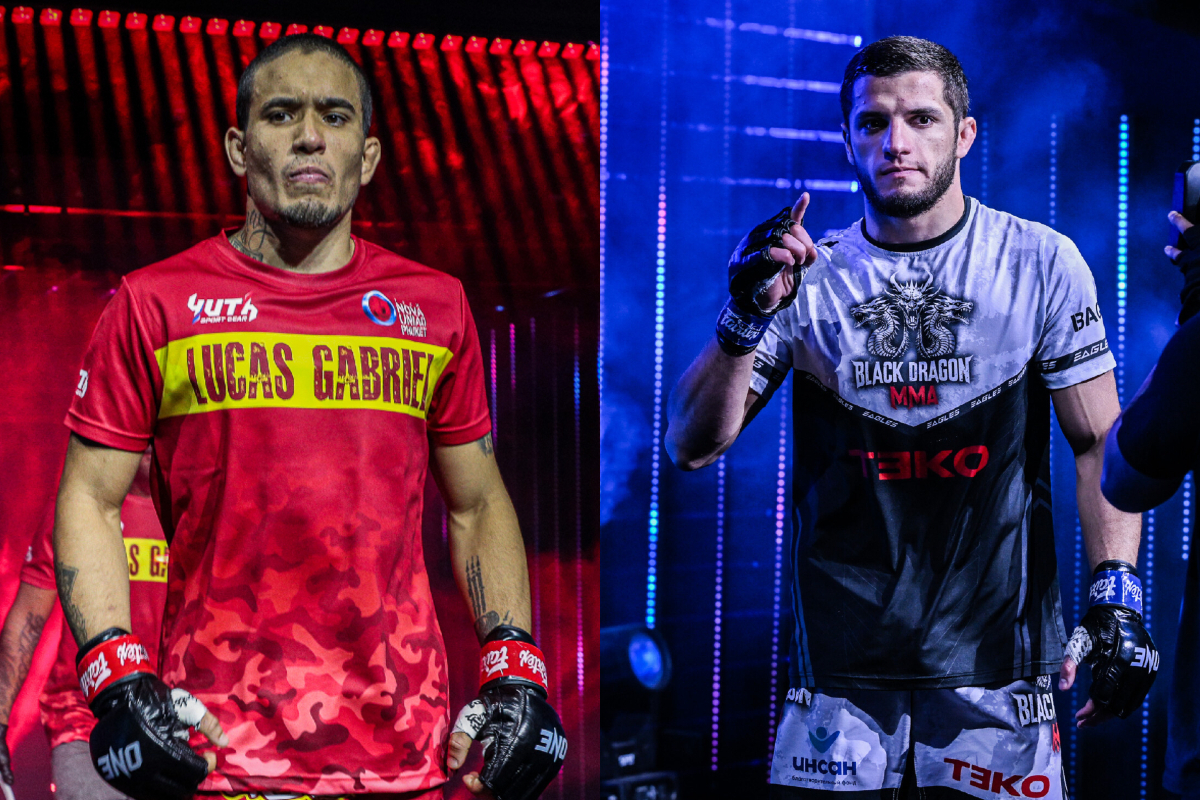 Split screen of MMA fighters Lucas Gabriel and Magomed Akaev
