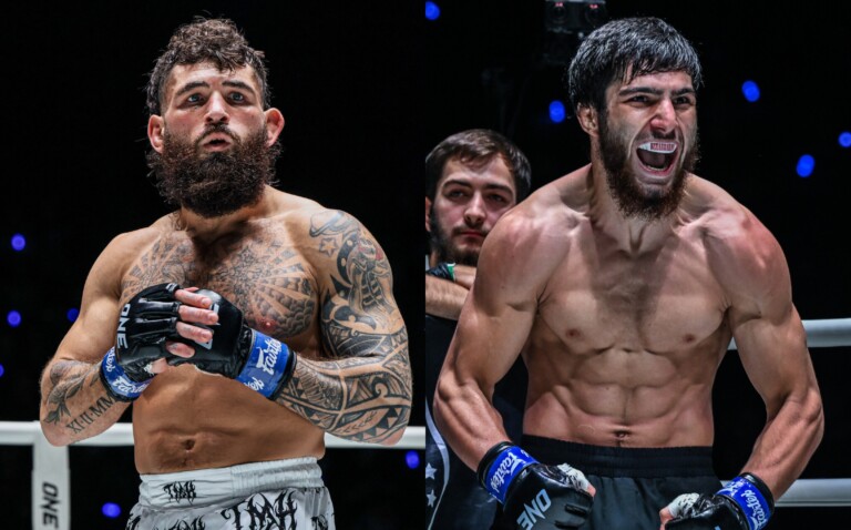 Split screen of undefeated MMA fighters Chase Mann And Dzhabir Dzhabrailov