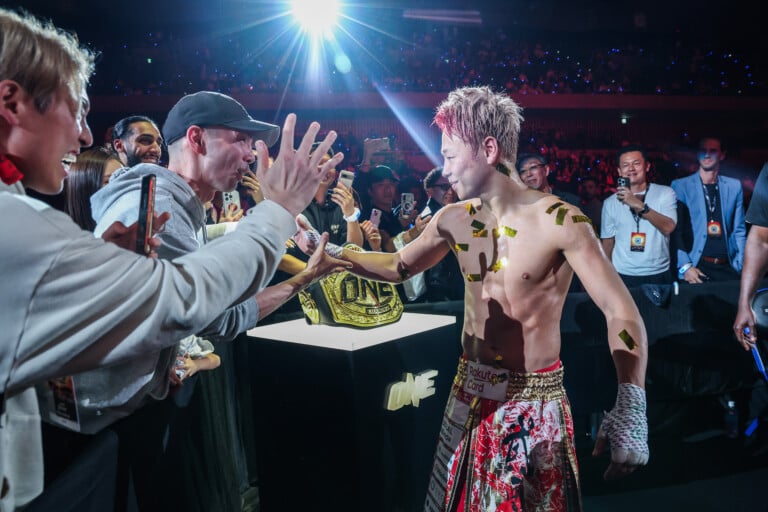 Japanese kickboxing icon Takeru Segawa greets fans inside Ariake Arena