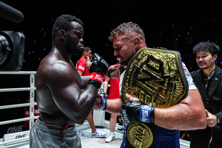 MMA star "Reug Reug" Oumar Kane congratulations his rival, Anatoly Malykhin, on his big win