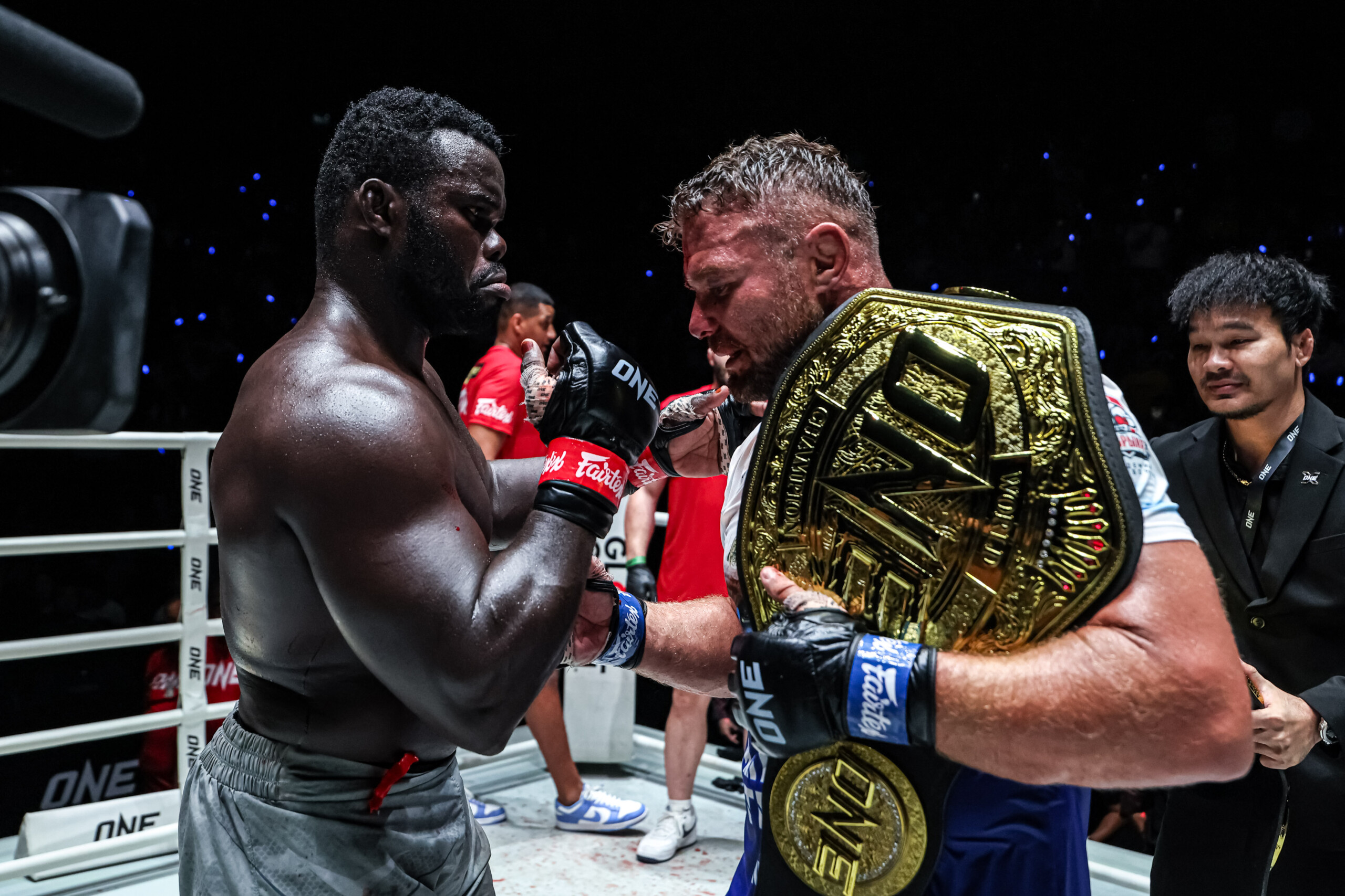 MMA star "Reug Reug" Oumar Kane congratulations his rival, Anatoly Malykhin, on his big win
