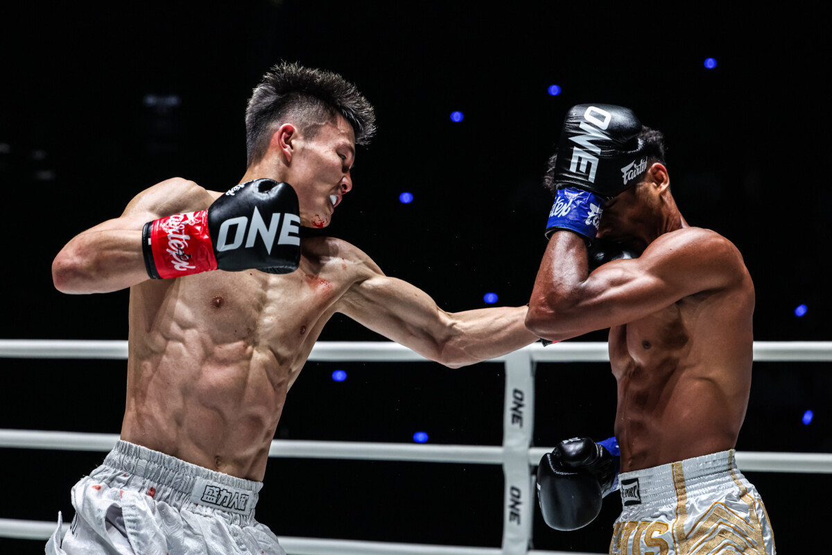 Luo Chao hits an uppercut on Denis Souza Jr. at ONE Fight Night 43