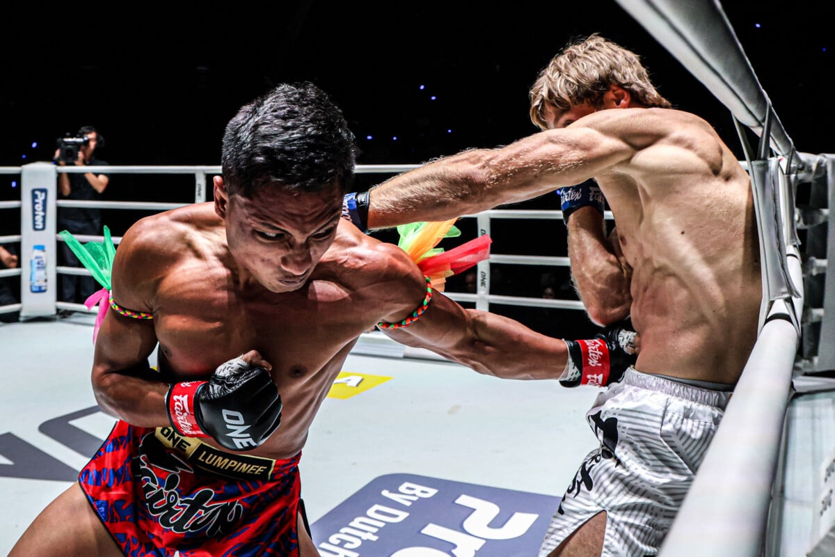 Mongkoldetlek Por Pim unloads with a left to the body of Ruslan Tuktarov at ONE Friday Fights 156.