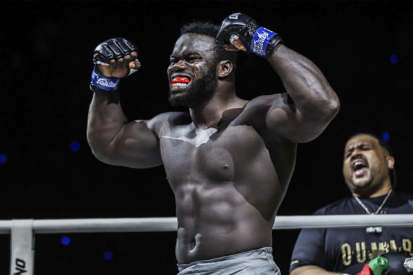 Oumar "Reug Reug" Kane flexes his muscles at ONE 169, November 28, 2024.