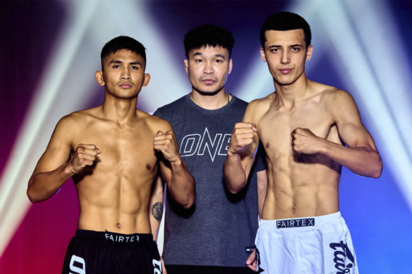 Kongsuk (L) and Khakimov Anisjon (R) face off ahead of their ONE Friday Fights 156 clash.