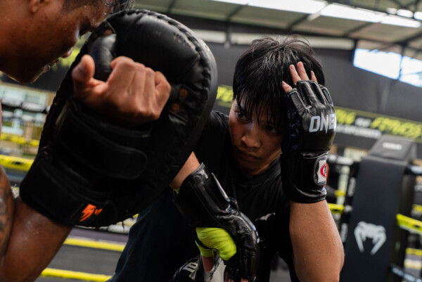 Phetjeeja hits pads during her Open Workout for The Inner Circle 19