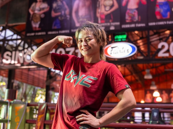 Stamp Fairtex poses during open workout ahead of The Inner Circle 20