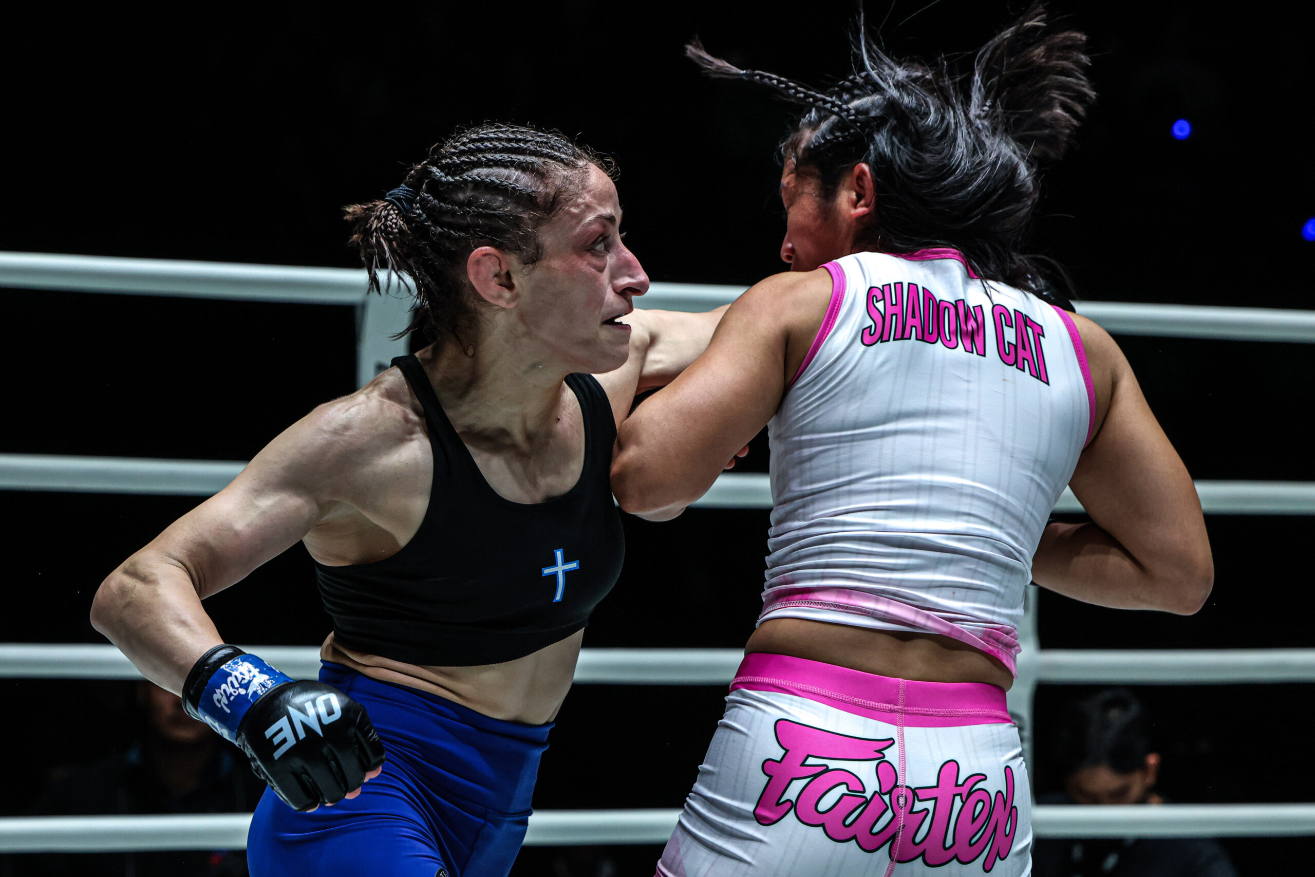 Anastasia Nikolakakos punches Jihin Radzuan at ONE Fight Night 45.