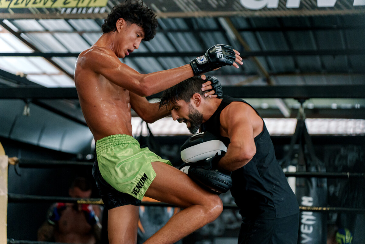 Nabil Anane drives a knee from the clinch at The Inner Circle 25 Open Workout