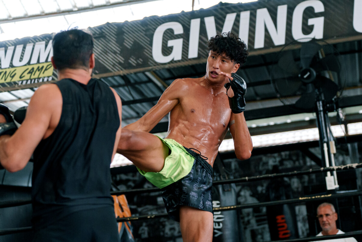 Nabil Anane lands a kick at The Inner Circle 25 Open Workout
