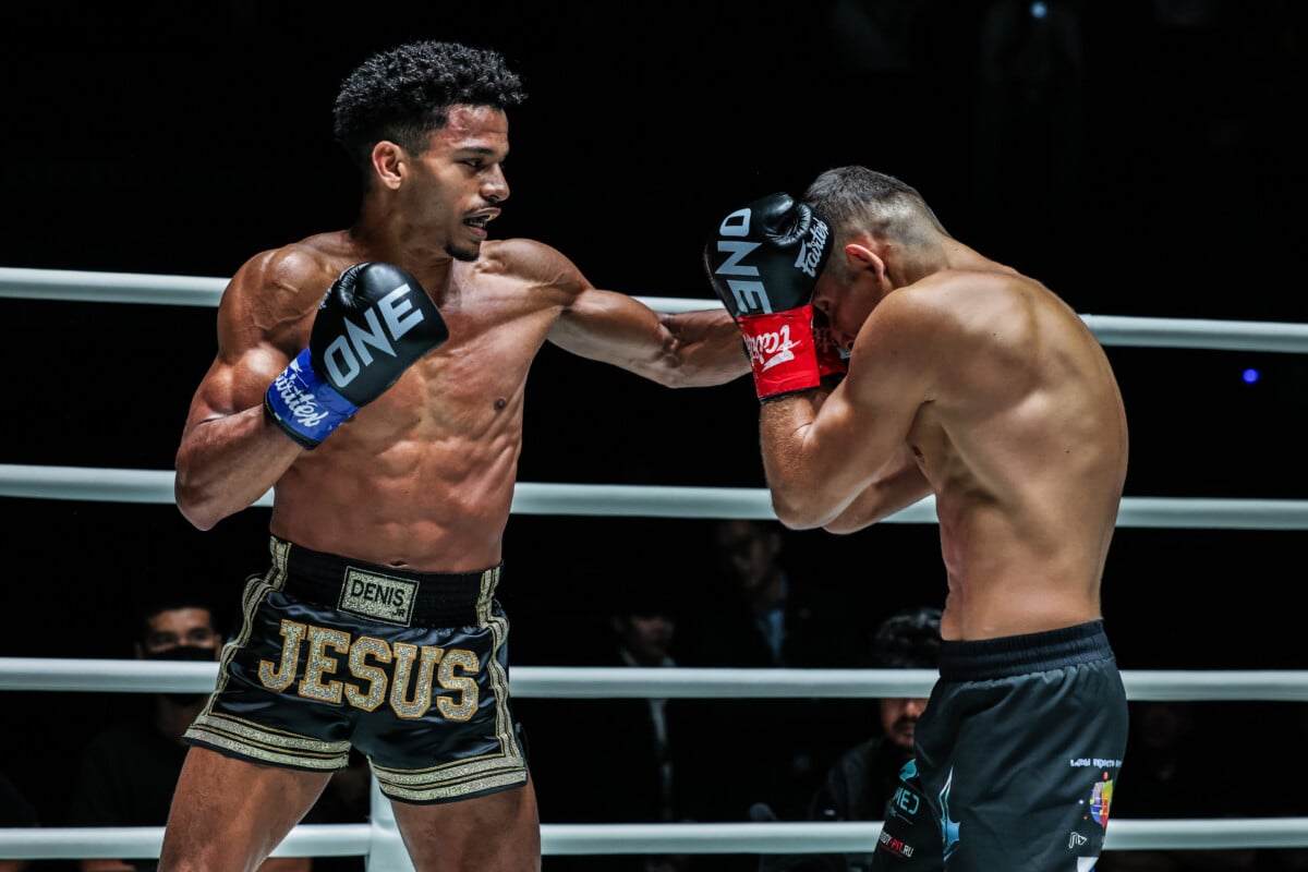 Denis Souza Jr. throws a left hand on Dmitrii Kovtun at ONE Fight Night 46